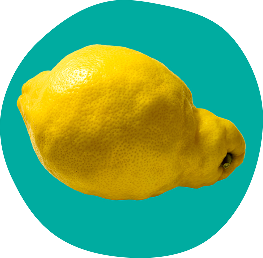 teal circle with an odd shaped ugly fresh lemon